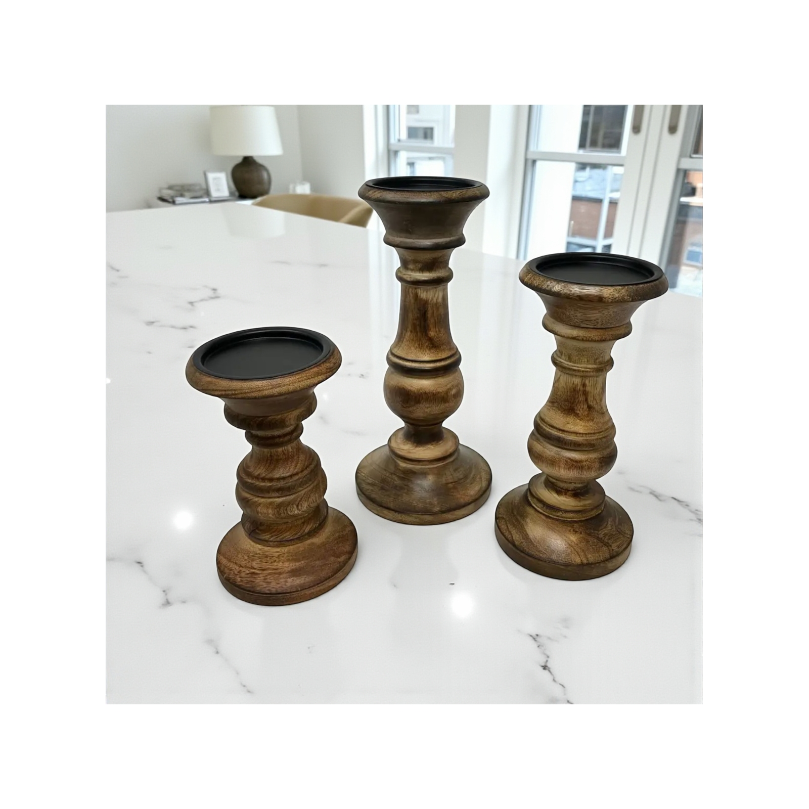 Set of 3 Dodge House Pillar Holder-Medium Oak Stai